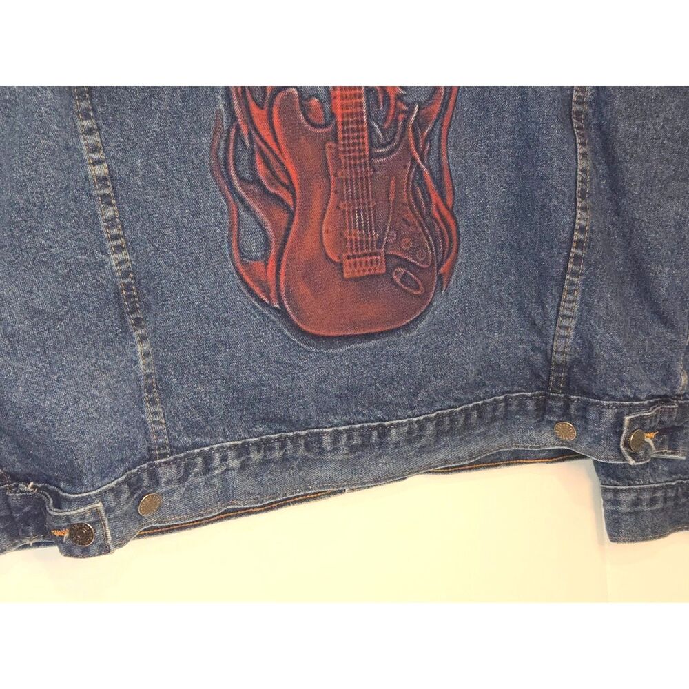 Vintage TYCA Denim Jacket USA Embossed Guitar Back IAMAW Union 90s Mens Large - Picture 9 of 9